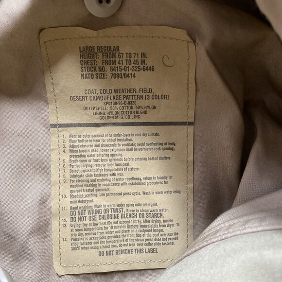 Military Jacket Mens Brown Desert Camo Coat Jacket Hoodie Cold Weather Large - Picture 2 of 7